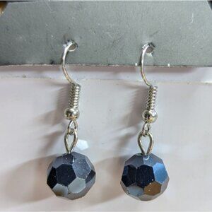 New Earrings Silver Tone Hooks Faceted Cold Bead Glass Crystal Dangle Drop Ball